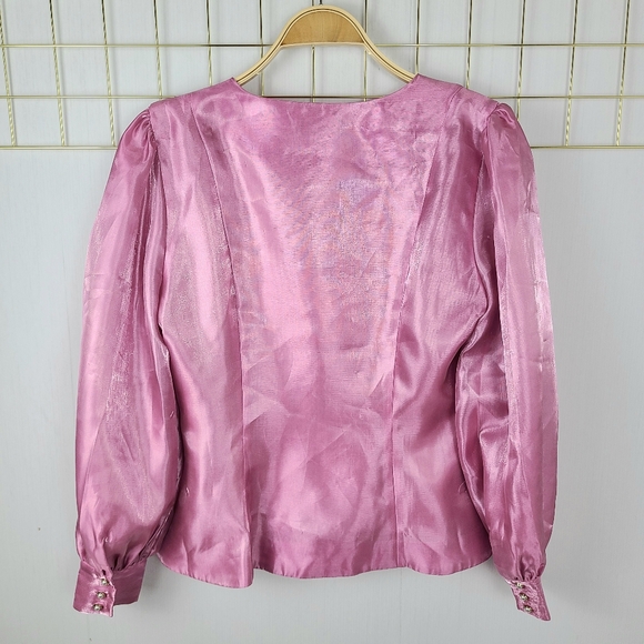 NWT MAJORELLE Newton Bubblegum Pink Metallic Pearl Button Coquette Top - Picture 4 of 13